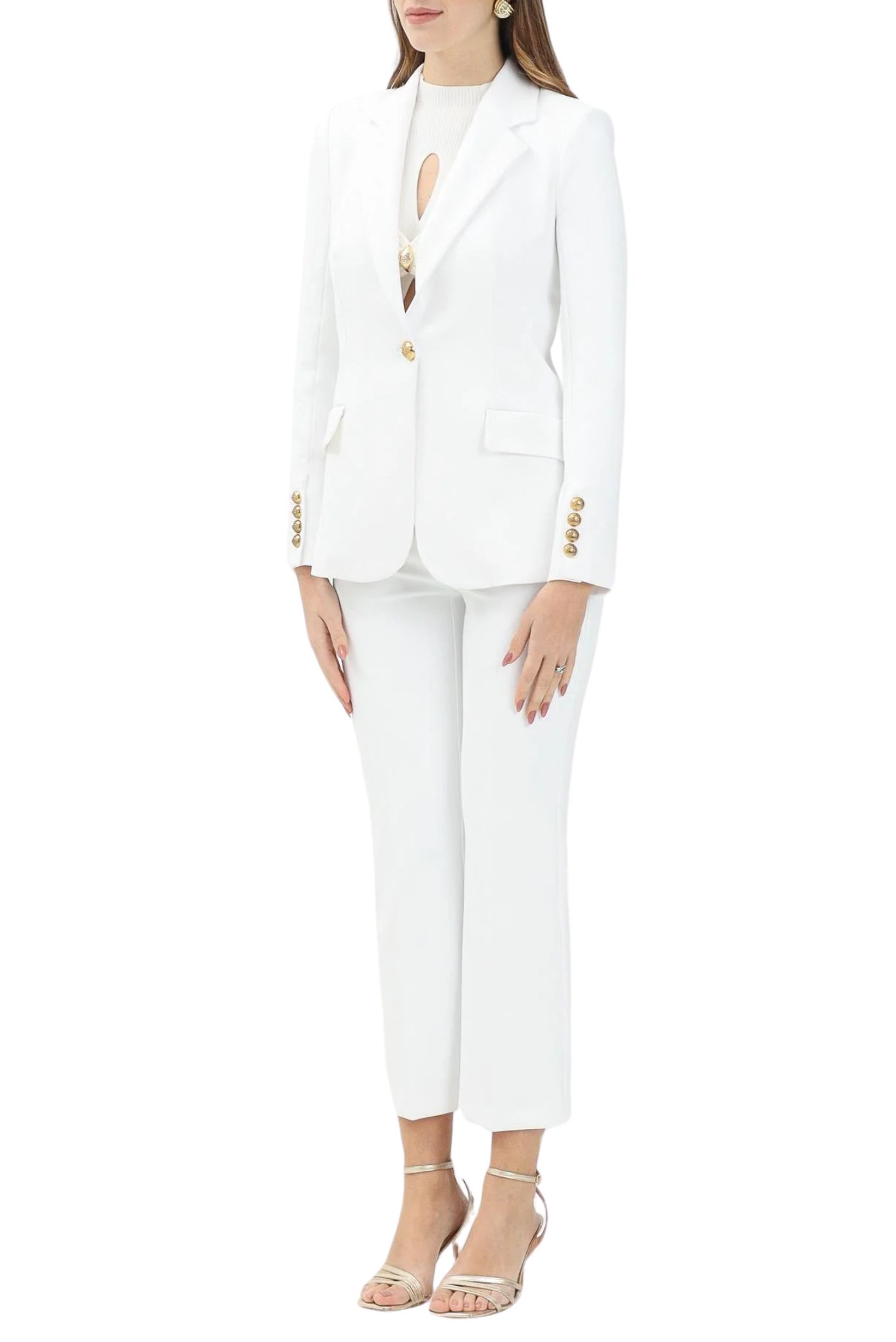 Tailleur pantalone monopetto in crepe avorio Elisabetta Franchi