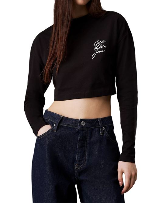 T-shirt crop manica lunga nera Calvin Klein Jeans | T-shirt | J20J224991BEH