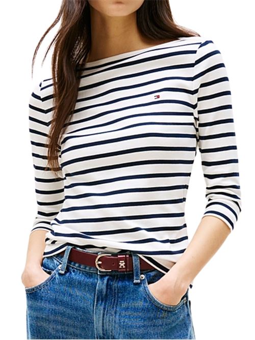 T-shirt slim a righe manica tre quarti Tommy Hilfiger | T-shirt | WW0WW4058903L