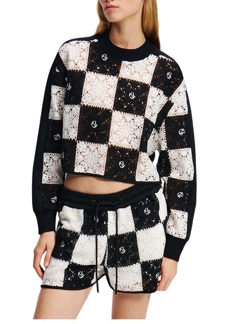 Maglia donna bianca e nera in poliestere e cotone Karl Lagerfeld jeans | Maglie | A2W18030998