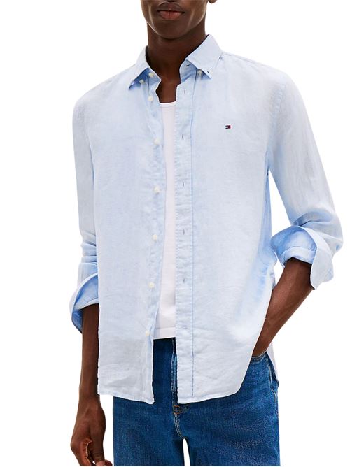 Camicia uomo celeste in lino Tommy Hilfiger | Camicie | MW0MW34602C1O