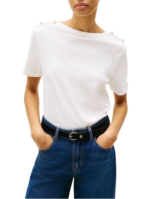 T-shirt donna bianca in cotone Tommy Hilfiger | T-shirt | WW0WW42907YBL