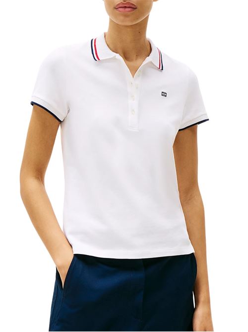 Polo donna bianca in cotone Tommy Hilfiger | Polo | WW0WW44517YCF
