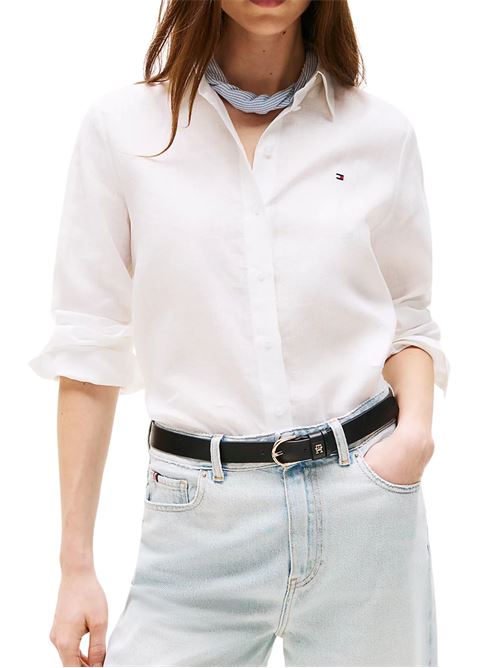 Camicia donna bianca in lino Tommy Hilfiger | Camicie | WW0WW44679YCF