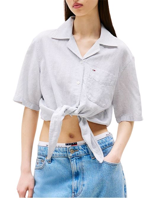 Camicia donna azzurra misto lino Tommy Jeans | Camicie | DW0DW202860A8