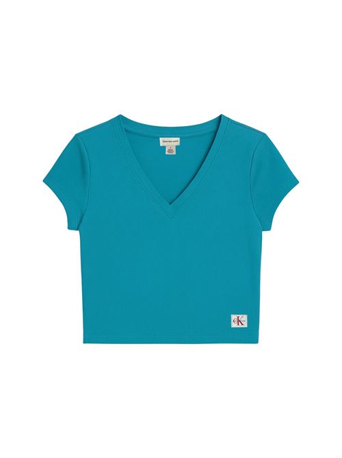 T-shirt con collo a V in cotone Calvin Klein Jeans | T-shirt | LV047C910GXEG