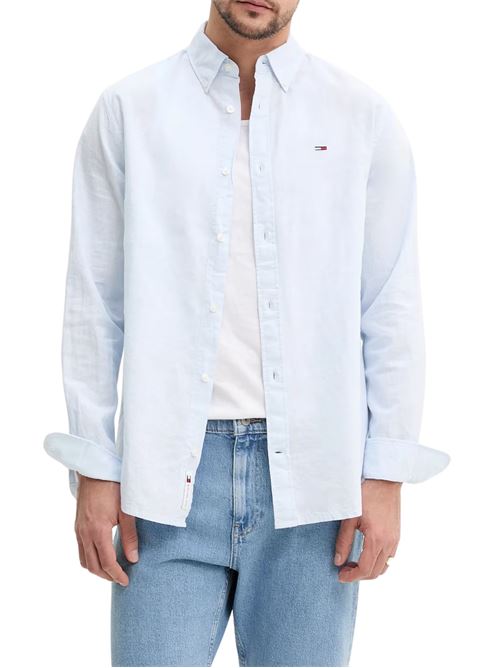 Camicia azzurra in misto lino Tommy Jeans | Camicie | DM0DM20875PO6