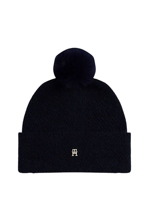 Cappellino con pompon in misto lana/alpaca blu Tommy Hilfiger | Cappelli | AW0AW18178DW6