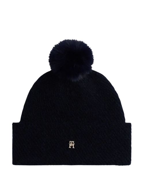 Cappellino in misto lana/alpaca con pompon blu Tommy Hilfiger | Cappelli | AW0AW18212DW6