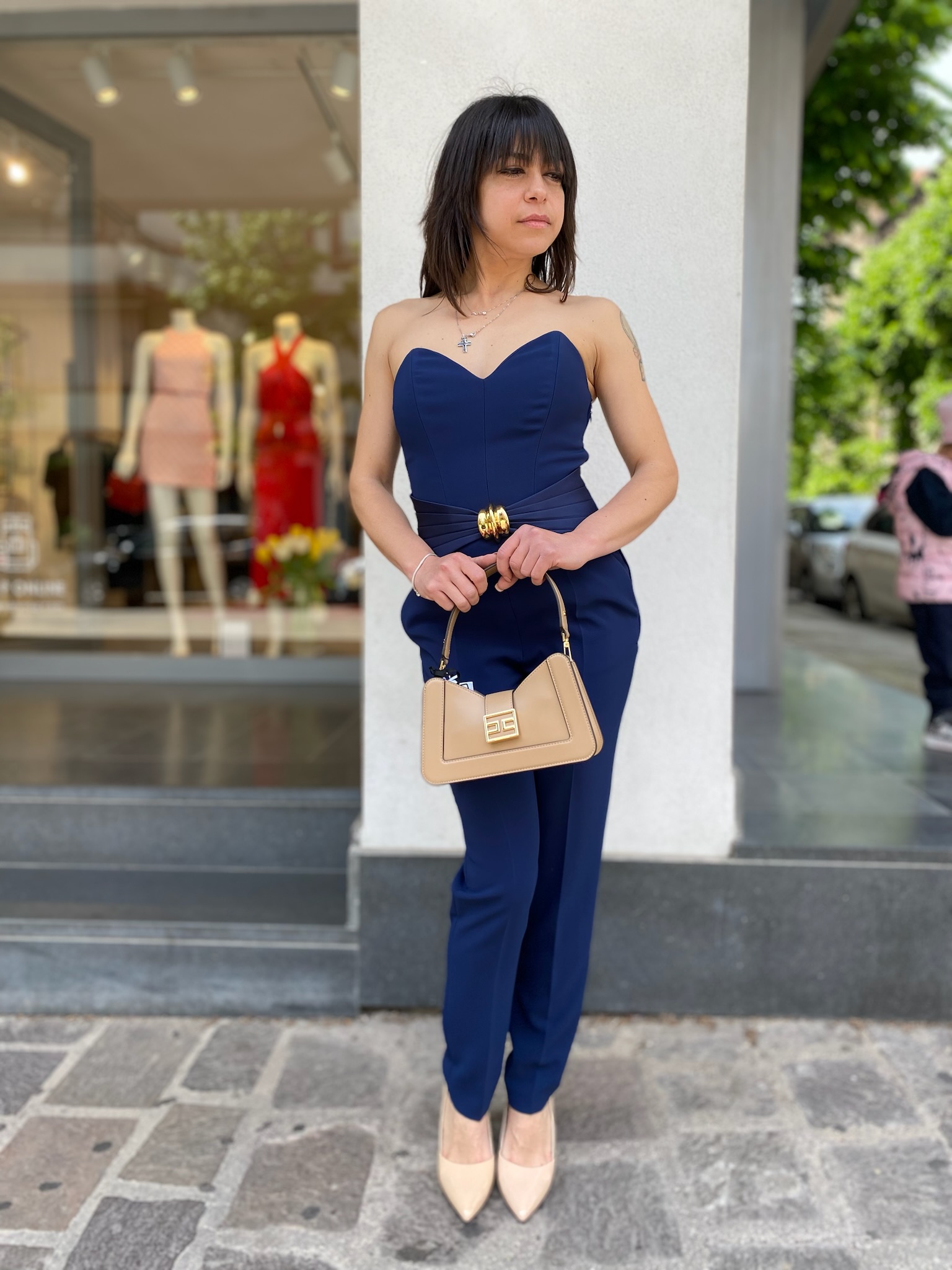 Tuta in crepe c/macro fiocco blu Elisabetta Franchi | TU03951E2DC8