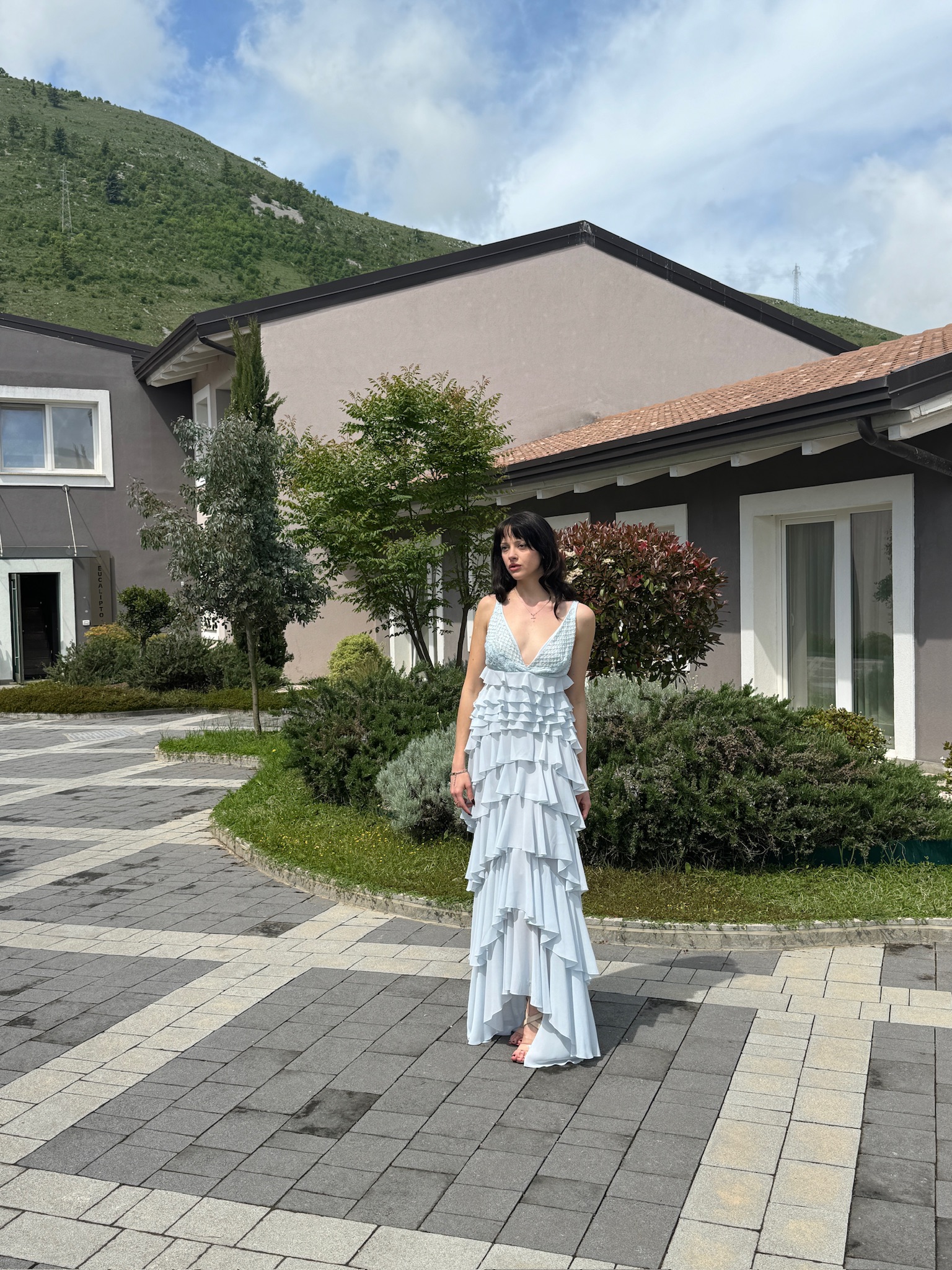 Abito red carpet celeste in georgette Elisabetta Franchi | ABR4252E2A28