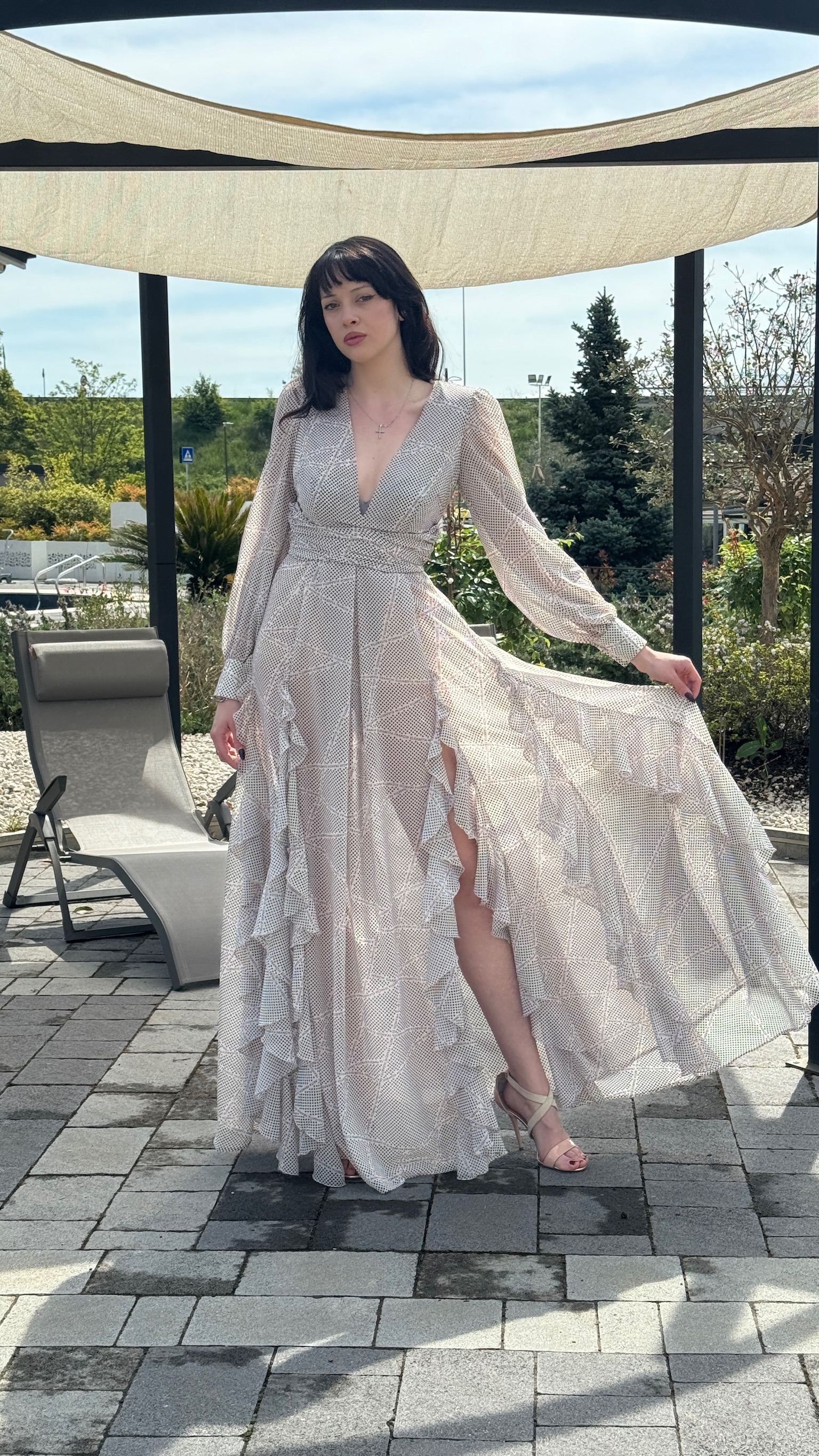 Abito red carpet burro/nero in georgette Elisabetta Franchi | ABRS252E2E84